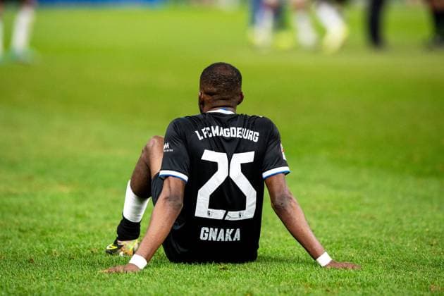 Soccer, Men, Season 2023 2024, 2 Bundesliga 22 Matchday , Hertha BSC 1 FC Magdeburg, Silas Gnaka 1 FC Magdeburg , Disappointment after final whistle, 16 02 2024, Copyright: xSebastianxRäppold MatthiasxKochx
