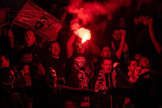 2 Soccer Bundesliga, Hertha BSC vs 1 FC Magdeburg Berlin, 16 02 2024 1 FC Magdeburg fans with ignite pyro pyrotechnics 2 Soccer Bundesliga, Hertha BSC vs 1 FC Magdeburg, Olympiastadion, Berlin, 16 02 2024 DFL REGULATIONS PROHIBIT ANY USE OF PHOTOGRAPHS AS IMAGE SEQUENCES AND OR QUASI VIDEO Copyright: xBEAUTIFULxSPORTS LucianoxLimax