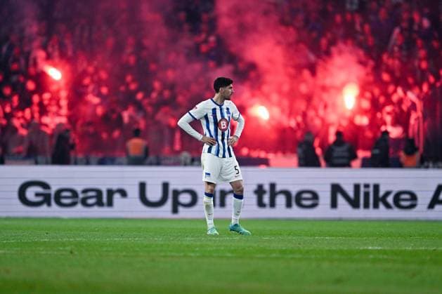 2 Bundesliga Hertha BSC Berlin 1 FC Magdeburg on 16 02 2024 at the Olympiastadion in Berlin Andreas Bouchalakis Hertha BSC Berlin dissatisfied, disappointed, disappointed, dejected MT