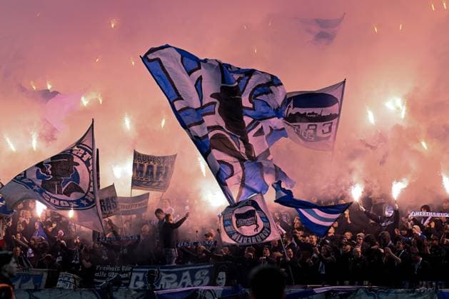 2 Bundesliga Hertha BSC Berlin 1 FC Magdeburg on 16 02 2024 at the Olympiastadion in Berlin Fans from Berlin light a Bengal fire MT