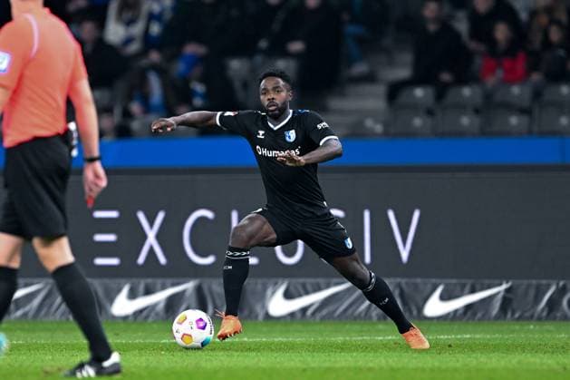 2 Bundesliga Hertha BSC Berlin 1 FC Magdeburg on 16 02 2024 at the Olympiastadion in Berlin Silas Gnaka FC Magdeburg on the ball MT