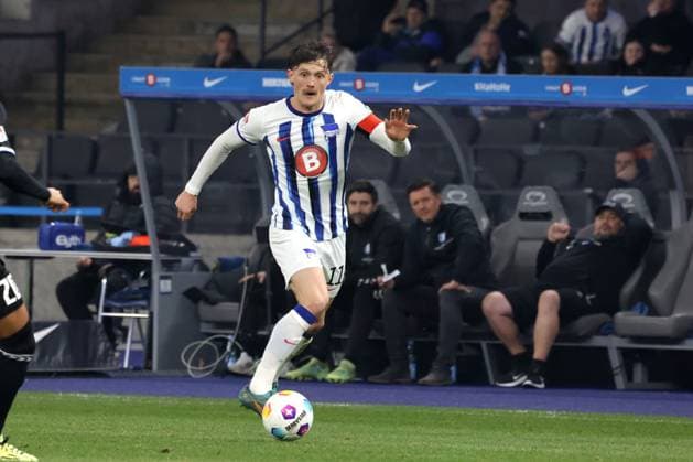 DEU, DFL, 2 FBL, Hertha BSC vs 1 FC Magdeburg, 16 02 2024, Berliner Olympiastadion, Berlin, DEU, DFL, 2 FBL, Hertha BSC vs 1 FC Magdeburg, im Bild Fabian Reese Hertha BSC Berlin 11 DFL regulations prohibit any use of Photographs as image sequences and or quasi video Foto Juergen Engler nordphoto GmbH nordphotoxGmbHx xEngler nph00076