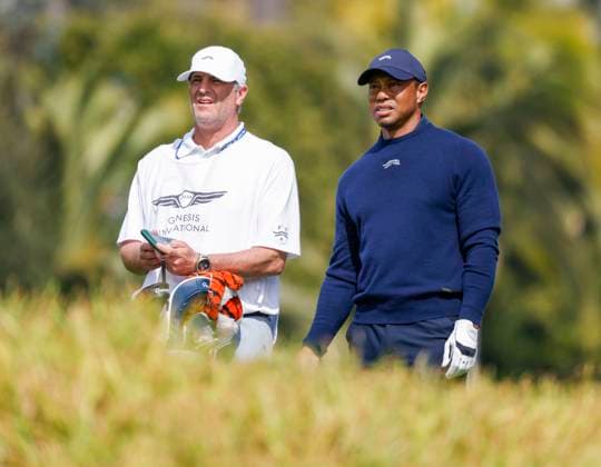February 16, 2024 Tiger Woods and caddie Lance Bennett during the second round of the Genesis Invitational at Riviera Country Club in Pacific Palisades, CA. CSM Pacific Palisades United States of America - ZUMAc04_ 20240216_zma_c04_016 Copyright: xCharlesxBausx
