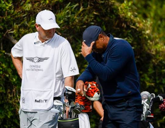 February 16, 2024 Tiger Woods and caddie Lance Bennett during the second round of the Genesis Invitational at Riviera Country Club in Pacific Palisades, CA. CSM Pacific Palisades United States of America - ZUMAc04_ 20240216_zma_c04_038 Copyright: xCharlesxBausx