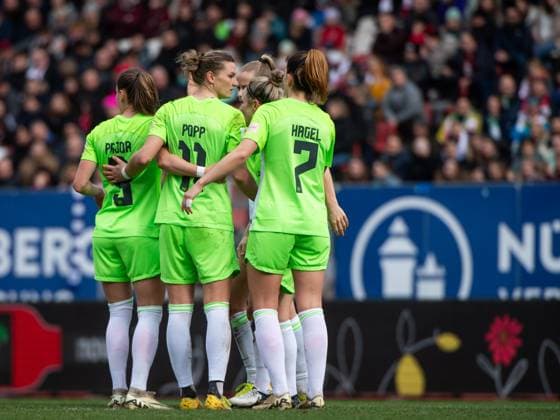 Alexandra Popp VfL Wolfsburg, 11 , Chantal Hagel VfL Wolfsburg, 07 , Ewa Pajor VfL Wolfsburg, 09 celebrate the goal for 1 2, GER, FC Nuernberg vs VfL Wolfsburg, Football Google Pixel Womens Bundesliga, Matchday 14, Season 2023 2024, 17 02 2024 DFB regulations prohibit any use of photographs as image sequences and or quasi video GER, FC Nuernberg vs VfL Wolfsburg, Fußball Google Pixel Frauen Bundesliga, 14 Spieltag, Saison 2023 2024, 17 02 2024 Nuernberg Copyright: xEibner-Pressefoto Memmlerx EP_MMR