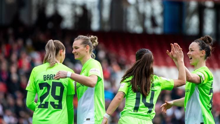 Jule Brand VfL Wolfsburg, 29 , Alexandra Popp VfL Wolfsburg, 11 , Nuria Rabano Blanco VfL Wolfsburg, 14 , Marina Hegering VfL Wolfsburg, 31 celebrate the goal for 1 5, GER, FC Nuernberg vs VfL Wolfsburg, Football Google Pixel Women Bundesliga, 14 Spieltag, Saison 2023 2024, 17 02 2024 DFB regulations prohibit any use of photographs as image sequences and or quasi video GER, FC Nuernberg vs VfL Wolfsburg, Fußball Google Pixel Frauen Bundesliga, 14 Spieltag, Saison 2023 2024, 17 02 2024 Nuernberg Copyright: xEibner-Pressefoto Memmlerx EP_MMR