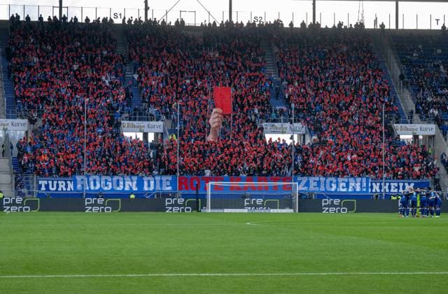 Soccer, Men, Season 2023 2024, 1 Bundesliga 22 Matchday , TSG Hoffenheim 1 FC Union Berlin, Hoffenheim fans with choreography, show Rogon the red card, 17 02 2024, Copyright: xMatthiasxKochx