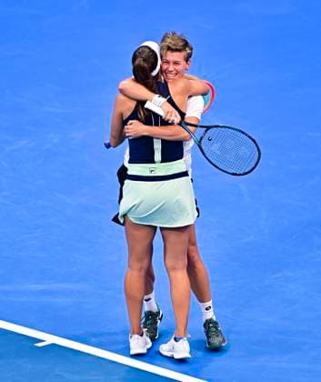 Qatar TotalEnergies Open - Final Demi Schuurs from the Netherlands and Luisa Stefani of Brazil are celebrating after winning their doubles final match against Caroline Dolehide and Desirae Krawczyk of the US at the WTA, Tennis Damen 1000-Qatar TotalEnergies Open tennis tournament at the Khalifa International Tennis Complex in Doha, Qatar, on February 17, 2024. DOHA Qatar  Copyright: xNoushadxThekkayilx originalFilename:varittyakkal-qatartot240217_np27F.jpg