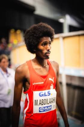 Deutsche Leichtathletik-Hallenmeisterschaften; Leipzig, 17.02.2024 Mohamed Abdilaahi (LG Olympia Dortmund) am 17.02.2024 während den 71. Deutschen Leichtathletik-Hallenmeisterschaften in der QUARTERBACK Immobilien ARENA in Leipzig *** German Indoor Athletics Championships Leipzig, 17 02 2024 Mohamed Abdilaahi LG Olympia Dortmund on 17 02 2024 during the 71 German Indoor Athletics Championships at the QUARTERBACK Immobilien ARENA in Leipzig Copyright: xBEAUTIFULxSPORTS Flatemerschx