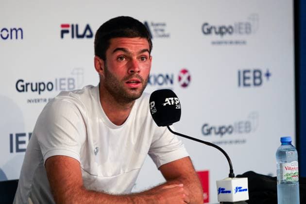ATP 250 IEB ARGENTINA OPEN Facundo Dias Acosta ARG during the press conference after winning the semifinal of the IEB Argentina Open 6 2 6 3 to Federico Coria ARG played at the Guillermo Vilas Stadium of the Lawn Tennis Club of the Autonomous City of Buenos Aires, Argentina February 17, 2024 Ciudad Autonoma de Buenos Aires Lawn Tennis Club Argentina Copyright: xSantiagoxGomezxRocax