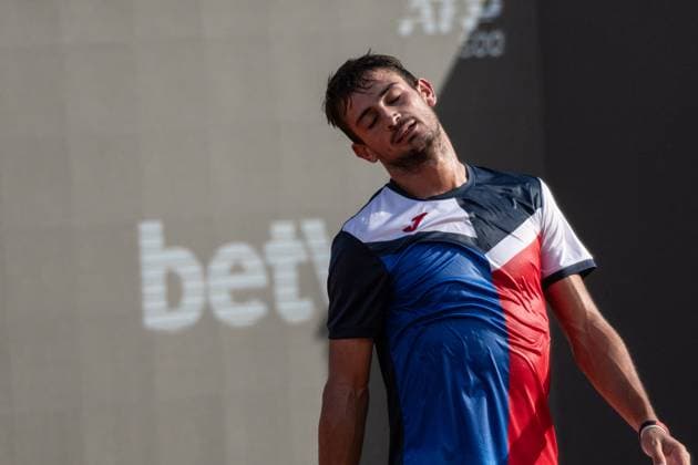 (240218) -- RIO DE JANEIRO, Feb. 18, 2024 -- Mariano Navone of Argentina reacts while competing against Mateus Alves of Brazil during the 1st round qualifying at the 2024 ATP500 Rio Open at Jockey Club Brasileiro in Rio de Janeiro, Brazil, Feb. 17, 2024. ) (SP)BRAZIL-RIO DE JANEIRO-TENNIS-ATP500-RIO OPEN WangxTiancong 
