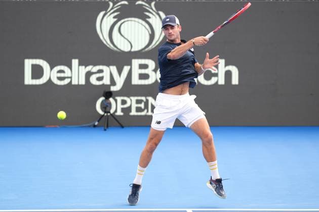 February 17, 2024, Delray Beach, Florida, United States: DELRAY BEACH, FL - FEBRUARY 17: Tommy Paul (USA) in action during the semi-finals of the 2024 Delray Beach Open on February 17, 2024, at the Delray Beach Tennis Center in Delray Beach, FL. Delray Beach United States - ZUMApa3_ 0414748868st Copyright: xAndrewxPatronx