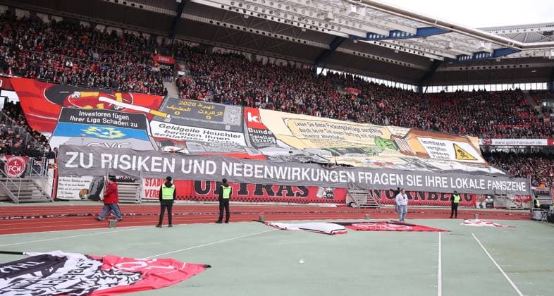 18 02 2024 Soccer season 2023 2024 2 Soccer Bundesliga 22 Matchday 1 FC Nürnberg FCN Club 1 FC Kaiserslautern FCK Roten Teufel Sportfoto Zink DaMa xdaxmax DFL regulations prohibit any use of photographs as image sequences and or quasi video only for editorial use Choreography of Clubfan Clubfans FCN Fans Fans against Investors in the DFL Protest