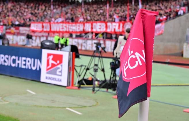 18 02 2024 Soccer Season 2023 2024 2 Soccer Bundesliga 22 Matchday 1 FC Nürnberg FCN Club 1 FC Kaiserslautern FCK Roten Teufel Sportfoto Zink xwoxzix DFL regulations prohibit any use of photographs as image sequences and or quasi video only for editorial use Feature Impression Symbolbild Symbol photo Corner flag with crest Logo Emblem