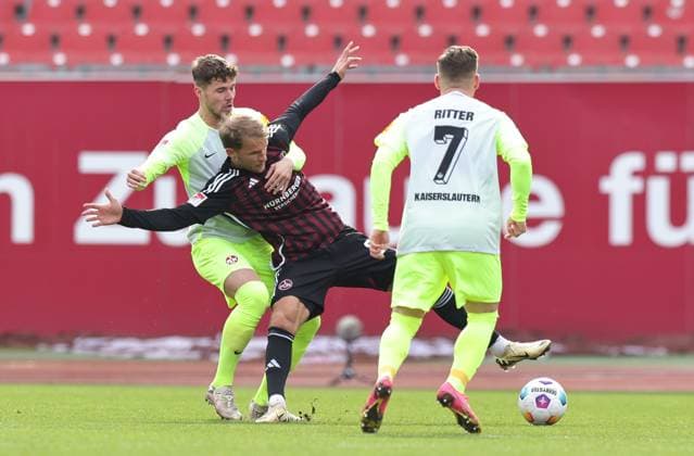 18 02 2024 Soccer Season 2023 2024 2 Soccer Bundesliga 22 Matchday 1 FC Nürnberg FCN Club 1 FC Kaiserslautern FCK Roten Teufel Sportfoto Zink DaMa xdaxmax DFL regulations prohibit any use of photographs as image sequences and or quasi video only for editorial use Jan Elvedi 33, 1 FC Kaiserslautern FCK Sebastian Andersson 20, 1 FC Nürnberg FCN Marlon Ritter 7, 1 FC Kaiserslautern FCK