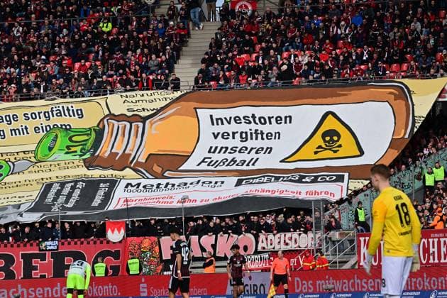 18 02 2024 Soccer Season 2023 2024 2 Soccer Bundesliga 22 Matchday 1 FC Nürnberg FCN Club 1 FC Kaiserslautern FCK Roten Teufel Sportfoto Zink xwoxzix DFL regulations prohibit any use of photographs as image sequences and or quasi video only for editorial use Choreo Choreography Protest Fan protest against investors Clubfans