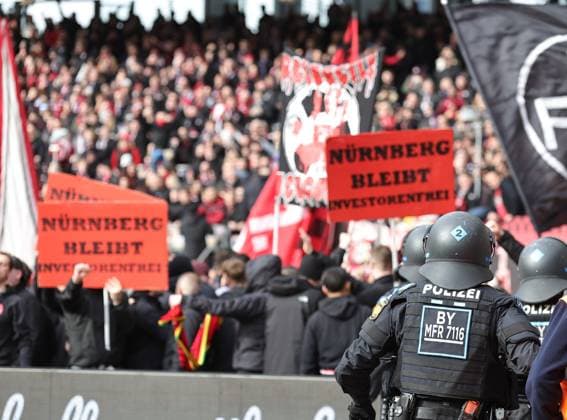 18 02 2024 Soccer Season 2023 2024 2 Soccer Bundesliga 22 Matchday 1 FC Nürnberg FCN Club 1 FC Kaiserslautern FCK Roten Teufel Sportfoto Zink DaMa xdaxmax DFL regulations prohibit any use of photographs as image sequences and or quasi video only for editorial use Clubfan Clubfans FCN Fans Fans protest inside the stadium during the match with banners banners signs and flags against the DFL and the planned investor entry