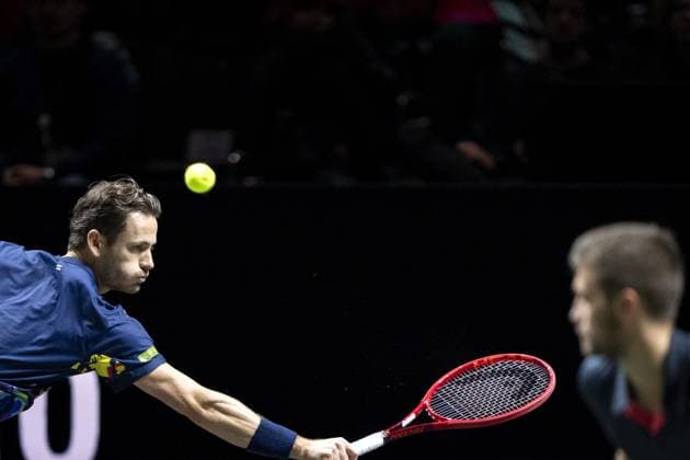 ROTTERDAM - Wesley Koolhof (NED) and Nikola Mektic (CRO) in action against Robin Haase and Botic van de Zandschulp on the last day of the ABN AMRO Open tennis tournament in Ahoy. ANP SANDER KONING ABN AMRO Open 2024 xVIxANPxSportx xxANPxIVx 491424964 originalFilename: 491424964.jpg