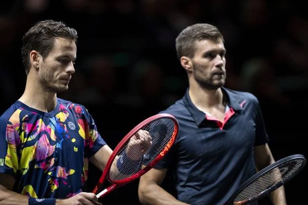 ROTTERDAM - Wesley Koolhof (NED) and Nikola Mektic (CRO) in action against Robin Haase and Botic van de Zandschulp on the last day of the ABN AMRO Open tennis tournament in Ahoy. ANP SANDER KONING ABN AMRO Open 2024 xVIxANPxSportx xxANPxIVx 491425621 originalFilename: 491425621.jpg