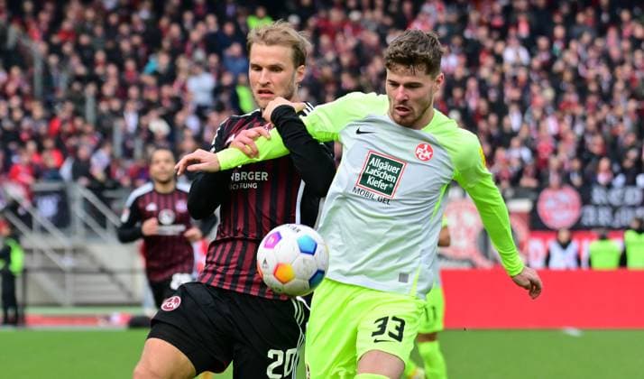 18 02 2024 Soccer season 2023 2024 2 Soccer Bundesliga 22 Matchday 1 FC Nürnberg FCN Club 1 FC Kaiserslautern FCK Roten Teufel Sportfoto Zink xwoxzix DFL regulations prohibit any use of photographs as image sequences and or quasi video only for editorial use Sebastian Andersson 20, 1 FC Nürnberg FCN Jan Elvedi 33, 1 FC Kaiserslautern FCK