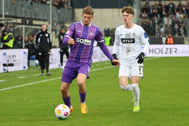 18 02 2024, Football, Men, 2 Bundesliga , 22 Matchday, Season 2023 2024, SV 07 Elversberg VfL Osnabrück, Paul Wanner SV 07 Elversberg , Michael Cuisance VfL Osnabrück Elversberg Ursapharm Arena an der Kaiserlinde Saarland Germany EN