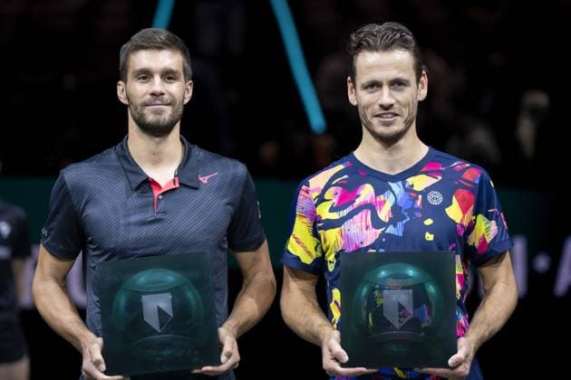 ROTTERDAM - Nikola Mektic (CRO) and Wesley Koolhof (NED) win the men s doubles tennis tournament ABN AMRO Open in Ahoy. ANP SANDER KONING ABN AMRO Open 2024 xVIxANPxSportx xxANPxIVx 491428840 originalFilename: 491428840.jpg