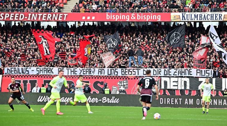 18 02 2024 Soccer Season 2023 2024 2 Soccer Bundesliga 22 Matchday 1 FC Nürnberg FCN Club 1 FC Kaiserslautern FCK Roten Teufel Sportfoto Zink xwoxzix DFL regulations prohibit any use of photographs as image sequences and or quasi video only for editorial use Fans Fanblock FCN Protest Fanprotest against investors banner Banner