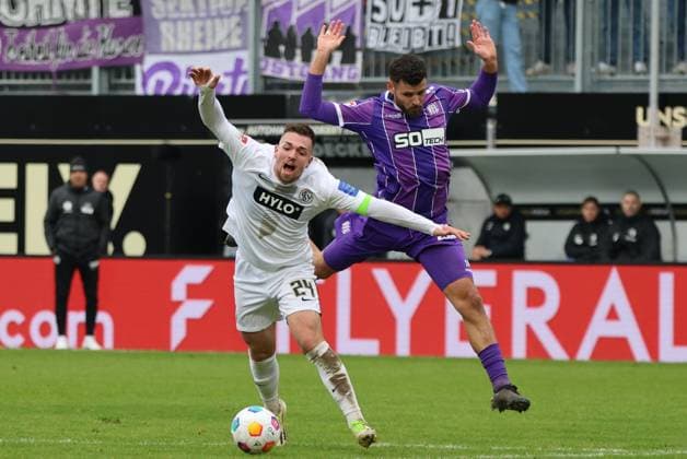 18 02 2024, Football, Men, 2 Bundesliga , 22 Matchday, Season 2023 2024, SV 07 Elversberg VfL Osnabrück, Luca Schnellbacher SV 07 Elversberg , Dave Gnaase VfL Osnabrück Elversberg Ursapharm Arena an der Kaiserlinde Saarland Germany EN