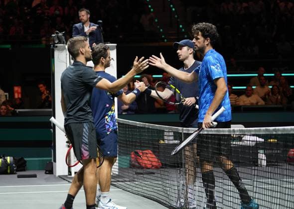 Nikola MektiÄ‡ of CROATIE ,Wesley Koolhof of Nederland and Botic van de Zandschulp , Robin Haase of Nederlandt Finale Double during the ABN Amro Open 2024, ATP, Tennis Herren 500 tennis tournament on February 16, 2024 in Rotterdam, Netherlands TENNIS : ABN Amro Open 2024 - Rotterdam - 18 02 2024 LaurentLairys Panoramic 