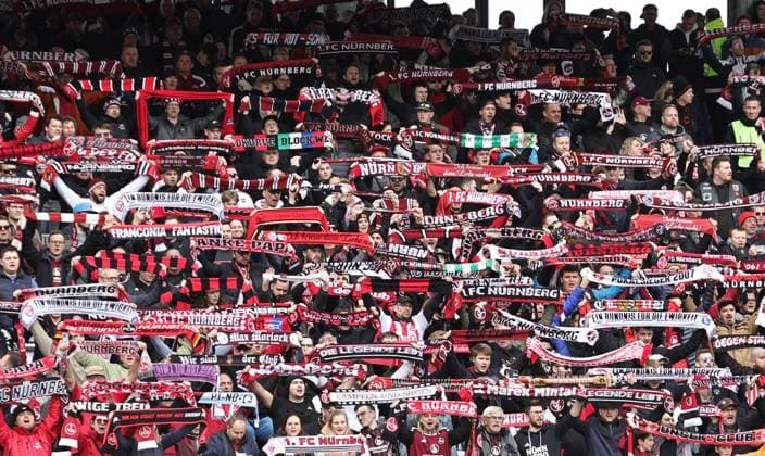 18 02 2024 Soccer Season 2023 2024 2 Soccer Bundesliga 22 Matchday 1 FC Nürnberg FCN Club 1 FC Kaiserslautern FCK Roten Teufel Sportfoto Zink DaMa xdaxmax DFL regulations prohibit any use of photographs as image sequences and or quasi video only for editorial use Symbolbild Symbolfoto Feature Impression Schalparade der Clubfan Clubfans FCN Fans Fans before the start of the match