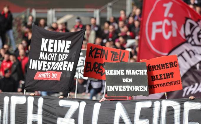 18 02 2024 Soccer Season 2023 2024 2 Soccer Bundesliga 22 Matchday 1 FC Nürnberg FCN Club 1 FC Kaiserslautern FCK Roten Teufel Sportfoto Zink DaMa xdaxmax DFL regulations prohibit any use of photographs as image sequences and or quasi video only for editorial use Clubfan Clubfans FCN Fans Fans protest inside the stadium during the match with banners banners signs and flags against the DFL and the planned investor entry