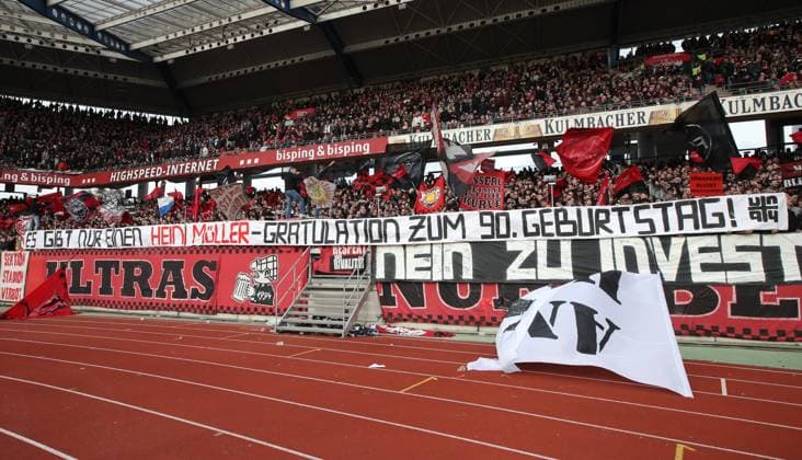 18 02 2024 Soccer Season 2023 2024 2 Soccer Bundesliga 22 Matchday 1 FC Nürnberg FCN Club 1 FC Kaiserslautern FCK Roten Teufel Sportfoto Zink DaMa xdaxmax DFL regulations prohibit any use of photographs as image sequences and or quasi video only for editorial use Banner Banner of the Clubfan Clubfans FCN Fans Fans There is only one Heini Müller Congratulations on his 90th birthday