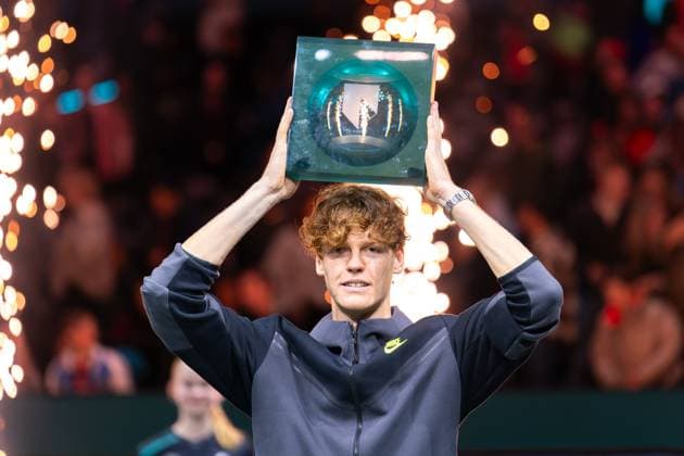 2024-02-18 ABN AMRO Open 2024 - Day 7 ROTTERDAM, NETHERLANDS - FEBRUARY 18: Jannik Sinner of Italy is seen posing with his trophy after winning the tournament during Day 7 of the ABN AMRO Open 2024 at Ahoy on February 18, 2024 in Rotterdam, Netherlands. (Photo by Joris Verwijst BSR Agency) Rotterdam Netherlands Content not available for redistribution in The Netherlands directly or indirectly through any third parties. Copyright: xBSRxAgencyx