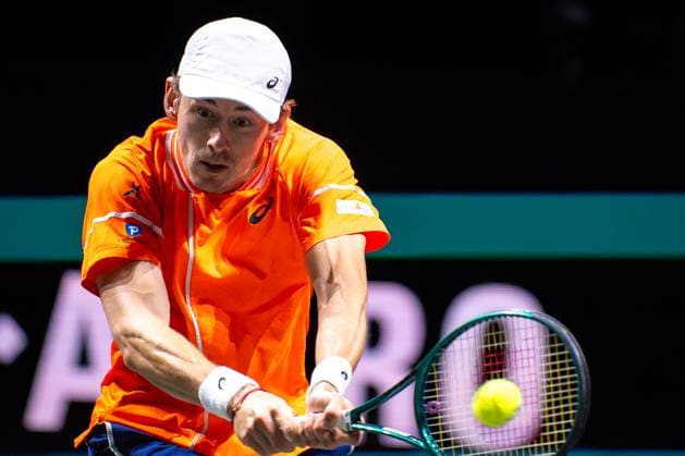 2024-02-18 ABN AMRO Open 2024 - Day 7 ROTTERDAM, NETHERLANDS - FEBRUARY 18: Alex de Minaur of Australia in action during Day 7 of the ABN AMRO Open 2024 at Ahoy on February 18, 2024 in Rotterdam, Netherlands. (Photo by Joris Verwijst BSR Agency) Rotterdam Netherlands Content not available for redistribution in The Netherlands directly or indirectly through any third parties. Copyright: xBSRxAgencyx de Minaur of Australia in action during Day 7 of the ABN AMRO Open 2024 at Ahoy on February 18, 2024 in Rotterdam, Netherlands. (Photo by Joris Verwijst BSR Agency) Rotterdam Netherlands Content not available for redistribution in The Netherlands directly or indirectly through any third parties. Copyright: xJorisxVerwijstx