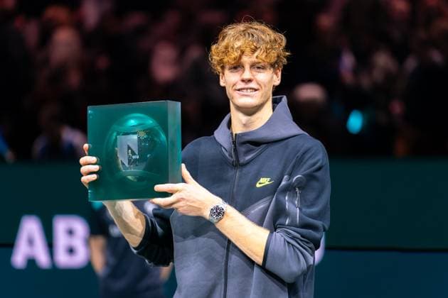 2024-02-18 ABN AMRO Open 2024 - Day 7 ROTTERDAM, NETHERLANDS - FEBRUARY 18: Jannik Sinner of Italy is seen posing with his trophy after winning the tournament during Day 7 of the ABN AMRO Open 2024 at Ahoy on February 18, 2024 in Rotterdam, Netherlands. (Photo by Joris Verwijst BSR Agency) Rotterdam Netherlands Content not available for redistribution in The Netherlands directly or indirectly through any third parties. Copyright: xBSRxAgencyx