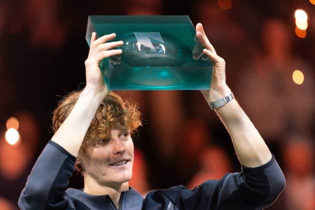 2024-02-18 ABN AMRO Open 2024 - Day 7 ROTTERDAM, NETHERLANDS - FEBRUARY 18: Jannik Sinner of Italy is seen with his trophy after winning the tournament during Day 7 of the ABN AMRO Open 2024 at Ahoy on February 18, 2024 in Rotterdam, Netherlands. (Photo by Joris Verwijst BSR Agency) Rotterdam Netherlands Content not available for redistribution in The Netherlands directly or indirectly through any third parties. Copyright: xBSRxAgencyx