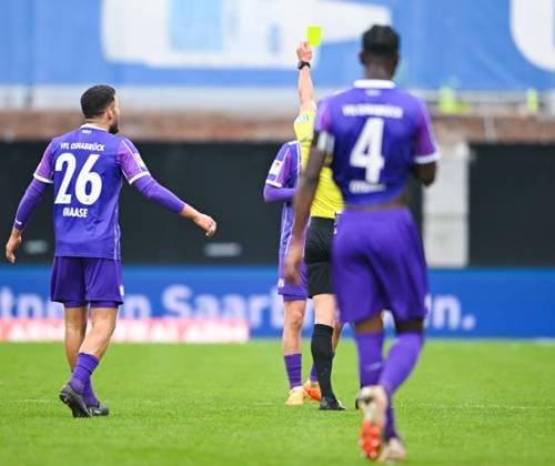 Germany, Spiesen Elversberg, 18 02 2024, Ursapharm Arena at Kaiserlinde, SV Elversberg vs VfL Osnabrueck 2 Bundesliga, yellow card for a player of VfL Osnabrueck Spiesen Elversberg Ursapharm Arena at Kaiserlinde Saarland Germany eu-images-738