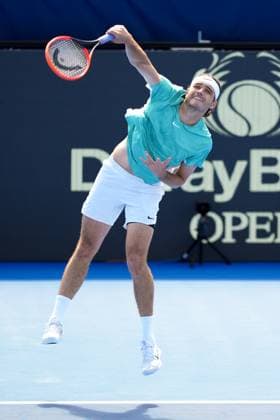 DELRAY BEACH, FL - FEBRUARY 19: Taylor Fritz (USA) serves during the final of the 2024 Delray Beach Open on February 19, 2024, at the Delray Beach Tennis Center in Delray Beach, FL. Copyright: xAndrewxPatronx