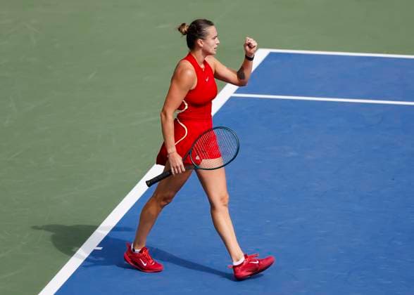 Aryna Sabalenka makes a fist and cheers, cheers, joy, emotion, Dubai Duty Free Tennis Championships, Dubai, U A E Tennis Dubai Tennis Championships 2024 WTA Dubai Duty Free Tennis Stadium Dubai United Arab Emirates 20 February 2024 Copyright: xJuergenxHasenkopfx