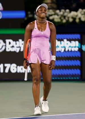 Sloane Stephens reacts disappointed,Disappointment, Emotion, Dubai Duty Free Tennis Championships, Dubai, U A E Tennis Dubai Tennis Championships 2024 WTA Dubai Duty Free Tennis Stadium Dubai United Arab Emirates 20 February 2024 Copyright: xJuergenxHasenkopfx