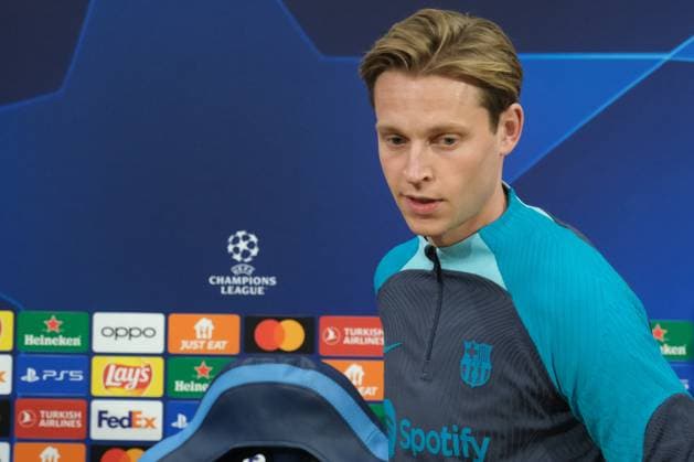 press conference, PK, Pressekonferenz Barcellona CL Barcellona s Dutch midfielder Frenkie de Jong During press conference Barcellona before UEFA Champions League match against SSC Napoli at the Diego Armando Maradona stadium February 20, 2024, in Naples, Italy. DSCF4546 Copyright: xAntonioxBalascox