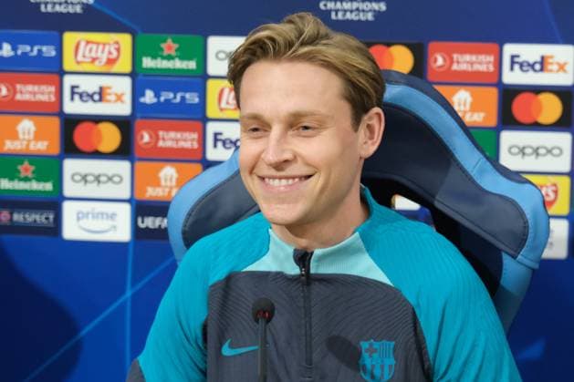 press conference, PK, Pressekonferenz Barcellona CL Barcellona s Dutch midfielder Frenkie de Jong During press conference Barcellona before UEFA Champions League match against SSC Napoli at the Diego Armando Maradona stadium February 20, 2024, in Naples, Italy. DSCF4559 Copyright: xAntonioxBalascox