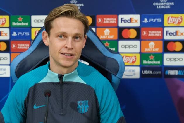 press conference, PK, Pressekonferenz Barcellona CL Barcellona s Dutch midfielder Frenkie de Jong During press conference Barcellona before UEFA Champions League match against SSC Napoli at the Diego Armando Maradona stadium February 20, 2024, in Naples, Italy. DSCF4581 Copyright: xAntonioxBalascox