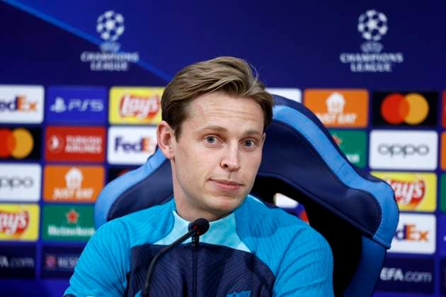 Frenkie de Jong FC Barcelona, Barca looks on, UEFA Champions League Round of 16, FC Barcelona press conference, PK, Pressekonferenz Diego Armando Maradona Stadium, February 20, 2024, Naples, Italy.