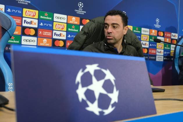 press conference, PK, Pressekonferenz Barcellona CL Barcellona Spanish coach Xavier Hernandez i Creus said Xavi During press conference Barcellona before UEFA Champions League match against SSC Napoli at the Diego Armando Maradona stadium February 20, 2024, in Naples, Italy. DSCF4741 Copyright: xAntonioxBalascox