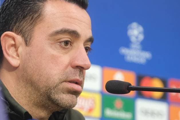 press conference, PK, Pressekonferenz Barcellona CL Barcellona Spanish coach Xavier Hernandez i Creus said Xavi During press conference Barcellona before UEFA Champions League match against SSC Napoli at the Diego Armando Maradona stadium February 20, 2024, in Naples, Italy. DSCF4783 Copyright: xAntonioxBalascox