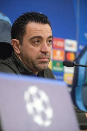 press conference, PK, Pressekonferenz Barcellona CL Barcellona Spanish coach Xavier Hernandez i Creus said Xavi During press conference Barcellona before UEFA Champions League match against SSC Napoli at the Diego Armando Maradona stadium February 20, 2024, in Naples, Italy. DSCF4887 Copyright: xAntonioxBalascox