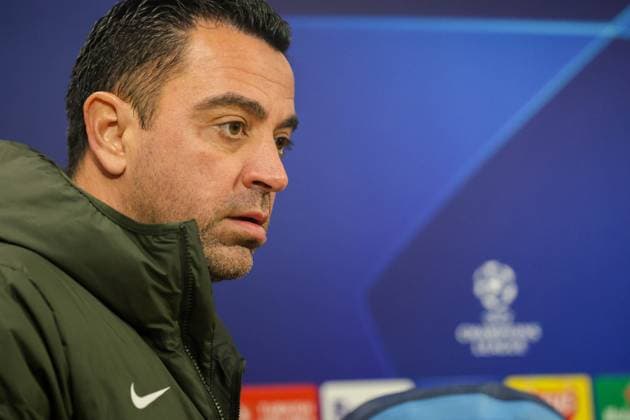 champions league press conference, PK, Pressekonferenz between Naples and Barcelona 20 02 2024 Naples, pre-match press conference of the 2024 Champions League between Naples and Barcelona valid for the round of 16 In the picture: coach fc Barcellona Xavi NAPOLI stadio Diego Armando Maradona CAMPANIA ITALIA Copyright: xFABIOxSASSOxFabioxSassox IMG_3463
