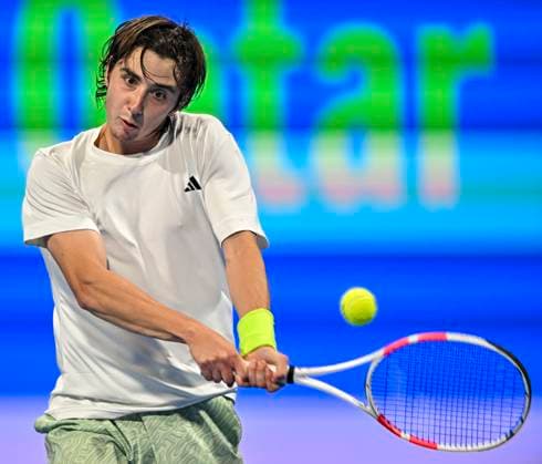 ATP, Tennis Herren Qatar Exxonmobil Open Tennis Tournament 2024 Alexander Shevchenko of Kazakhstan is playing against Richard Gasquet of France in his round of 32 singles match at the ATP Qatar ExxonMobil Open tennis tournament at the Khalifa International Tennis Complex in Doha, Qatar, on February 20, 2024. DOHA Qatar  Copyright: xNoushadxThekkayilx originalFilename:varittyakkal-atpqatar240220_npfvQ.jpg