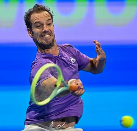 ATP, Tennis Herren Qatar Exxonmobil Open Tennis Tournament 2024 Richard Gasquet of France is playing against Alexander Shevchenko of Kazakhstan in his round of 32 singles match at the ATP Qatar ExxonMobil Open tennis tournament at the Khalifa International Tennis Complex in Doha, Qatar, on February 20, 2024. DOHA Qatar  Copyright: xNoushadxThekkayilx originalFilename:varittyakkal-atpqatar240220_npKUw.jpg